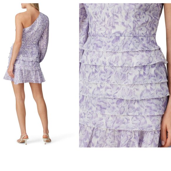 XS - LA MAISON TALULAH One Sleeve Purple Floral Mini Dress Rent Runway $364 msrp - Picture 2 of 13